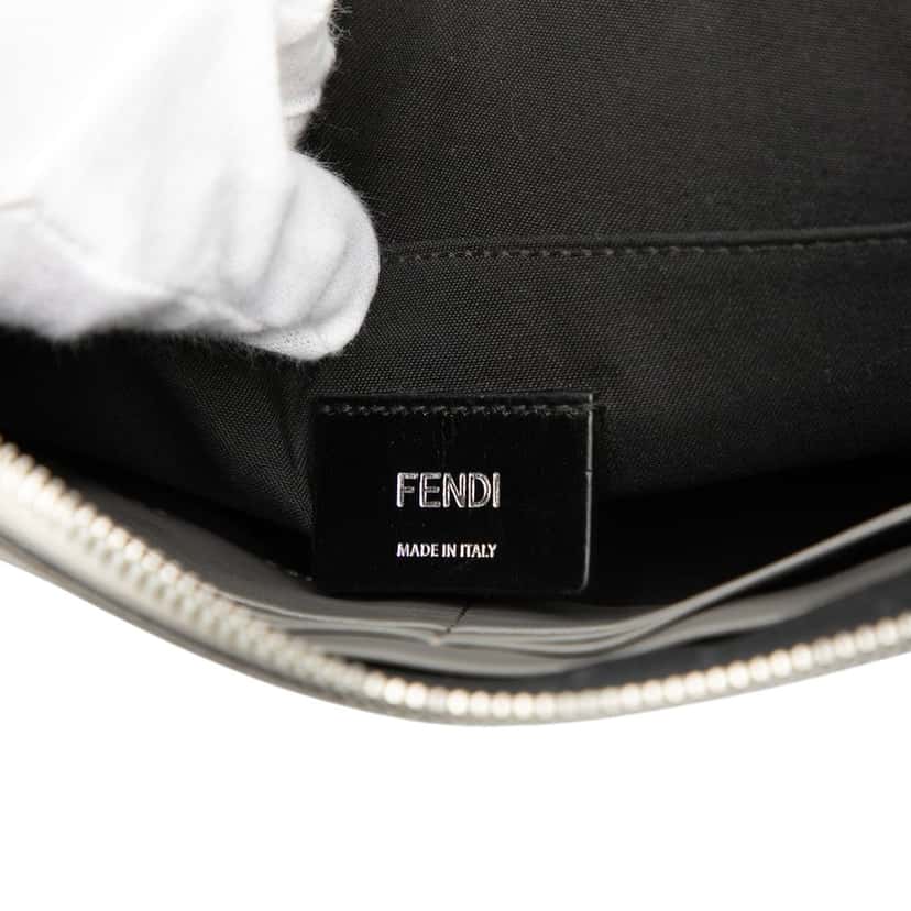 Fendi Zucca Coated Canvas FF 1974 Diagonal Vitello Liberty Front Zip Clutch White Never worn, with tag - Box View