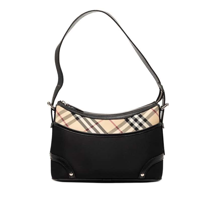 Burberry Nova Check Trimmed Canvas Shoulder Bag Black Very good condition - Front View