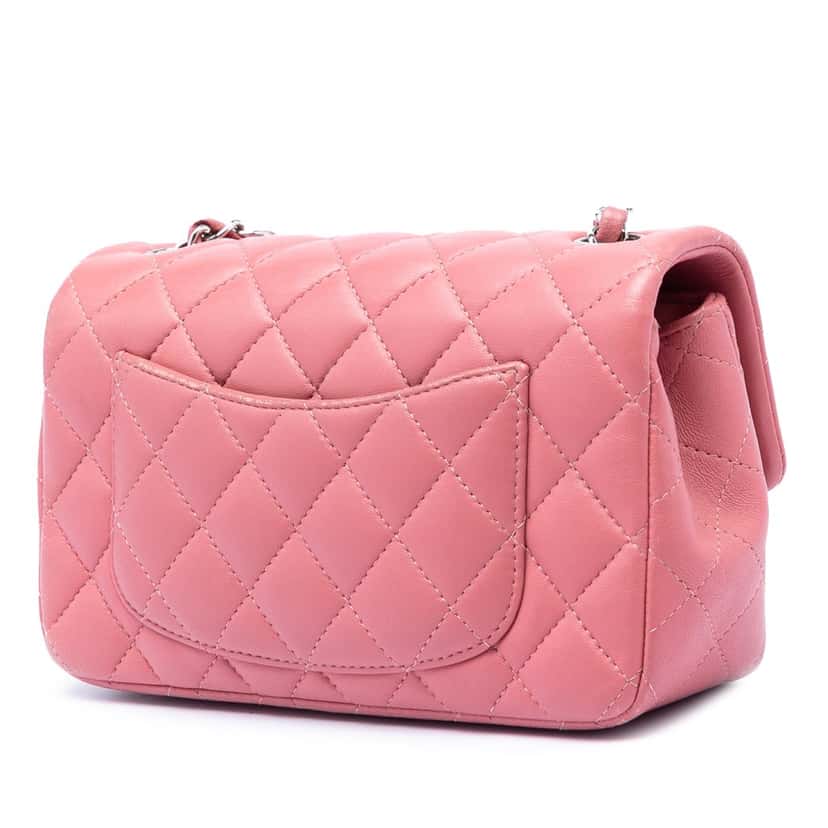 Chanel Mini Rectangular Classic Lambskin Single Flap Pink Leather Very good condition - Back View