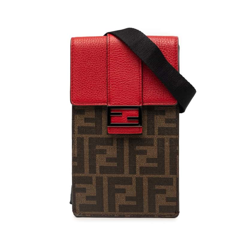 Fendi Zucca Coated Canvas Phone Holder Crossbody Brown Very good condition - Front View
