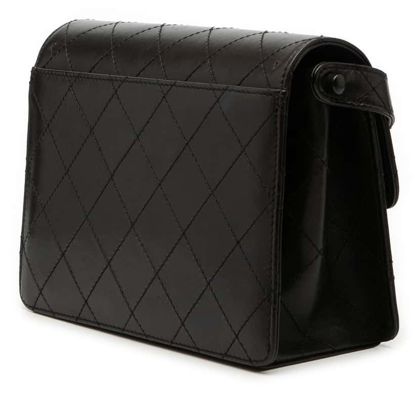 Chanel CC Quilted Lambskin Flap Shoulder Bag Black Leather Very good condition - Back View