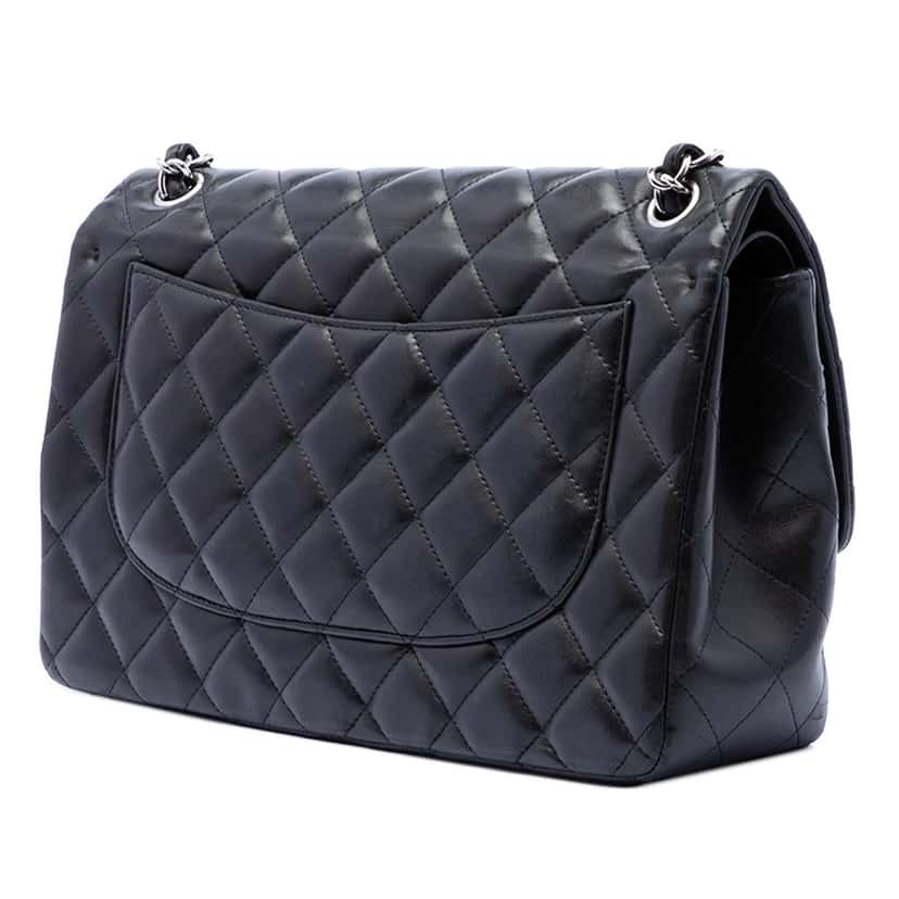 Chanel Jumbo Classic Lambskin Double Flap Black Leather Very good condition - Back View