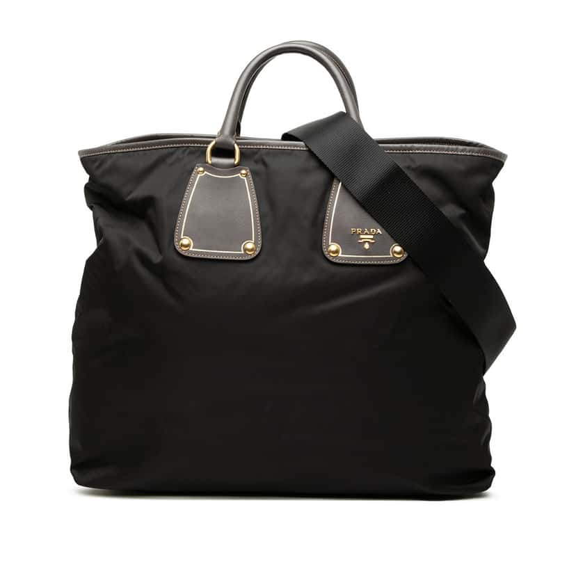 Prada Saffiano Trimmed Tessuto Satchel Black Very good condition - Front View