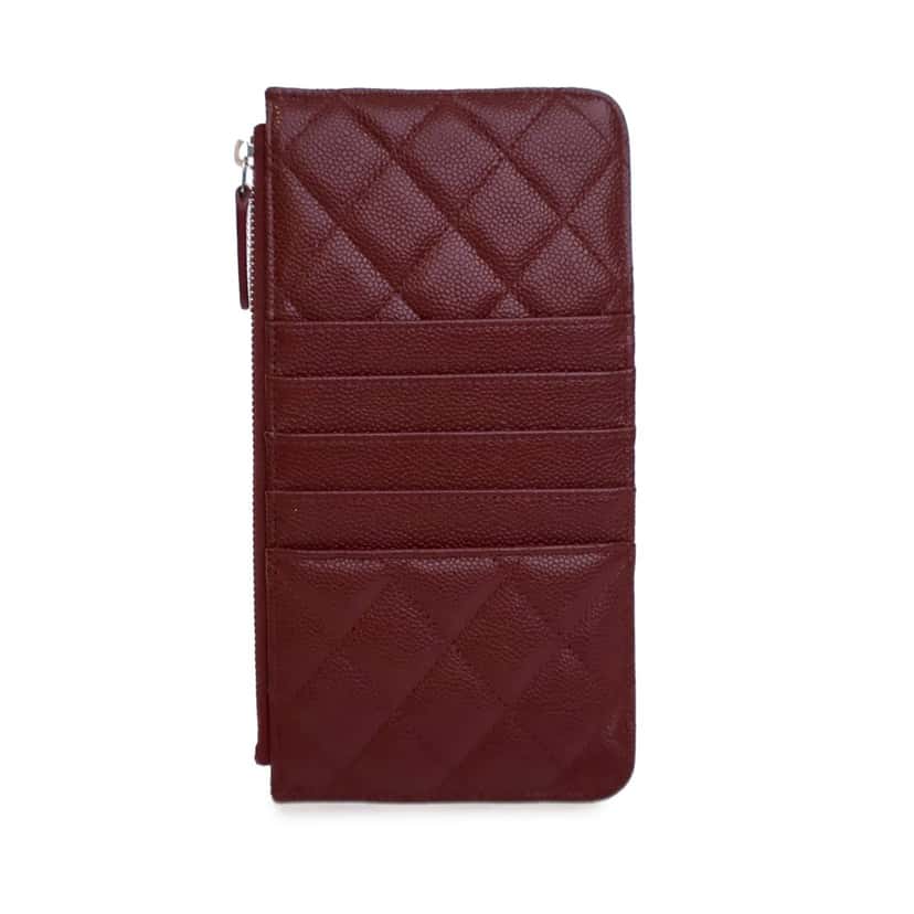 Chanel CC Quilted Caviar Flat Phone Case Wallet Pouch Red Leather Very good condition - Back View