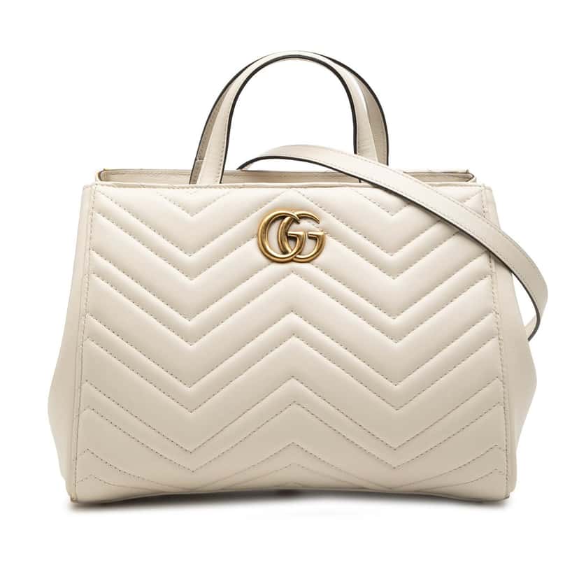 Gucci Small GG Marmont Matelasse Calfskin Satchel White Leather Very good condition - Front View