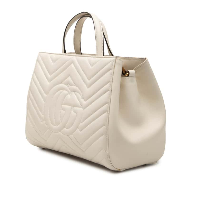 Gucci Small GG Marmont Matelasse Calfskin Satchel White Leather Very good condition - Back View
