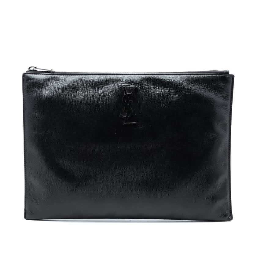Saint Laurent Grain De Poudre Monogram Monochrome iPad Case Black Leather Very good condition - Front View