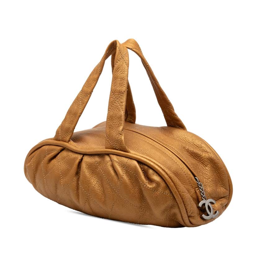 Chanel Small Quilted Metallic Calfskin Le Marais Bowler Bag Gold Leather Very good condition - Back View