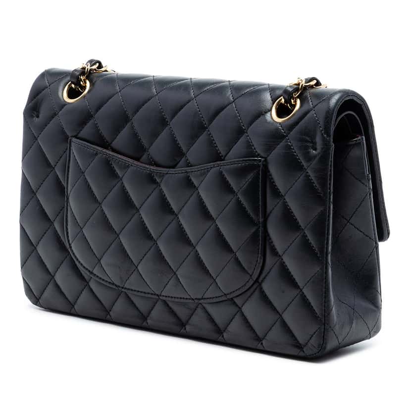 Chanel Medium Classic Lambskin Double Flap Black Leather Very good condition - Back View