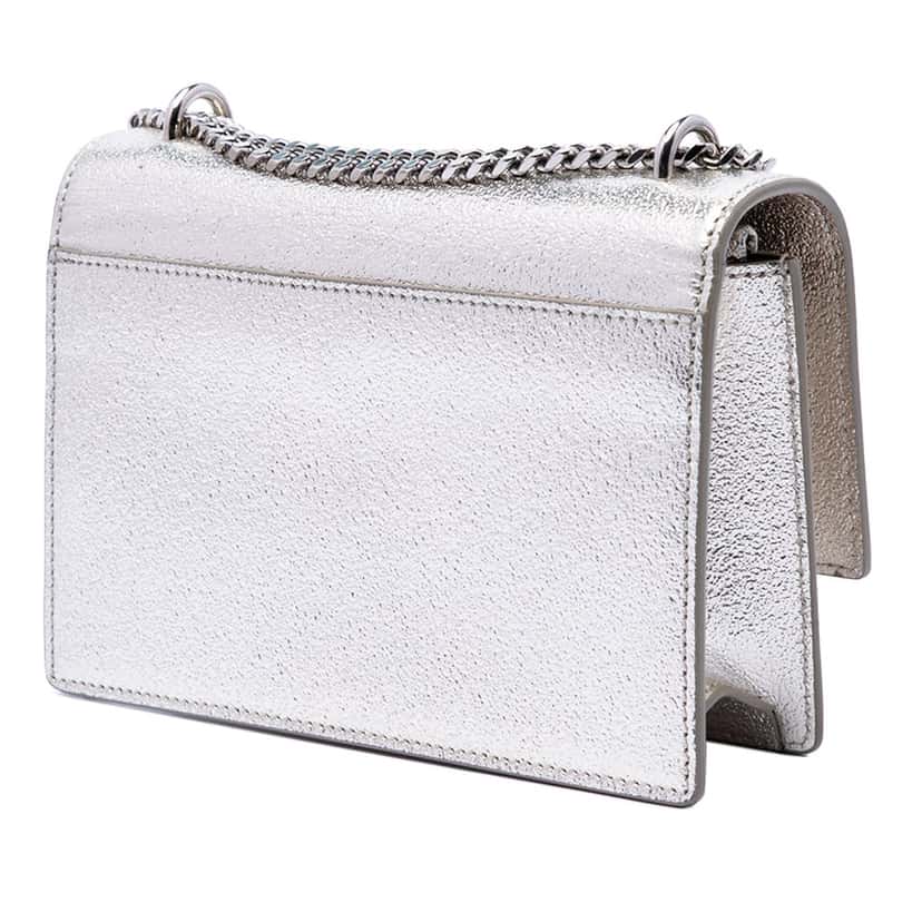 Saint Laurent Mini Metallic Calfskin Monogram Sunset Wallet on Chain Silver Leather Very good condition - Back View