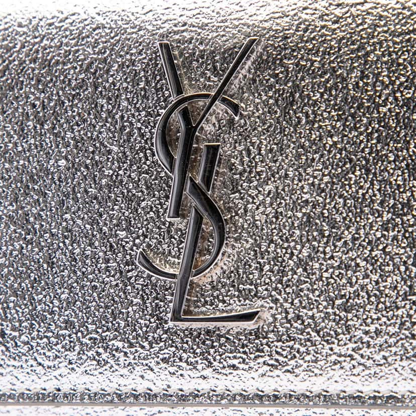Saint Laurent Mini Metallic Calfskin Monogram Sunset Wallet on Chain Silver Leather Very good condition - Box View