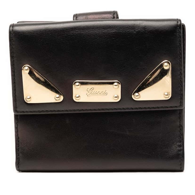 Gucci Calfskin Indy Bifold Wallet Black Leather Very good condition - Front View