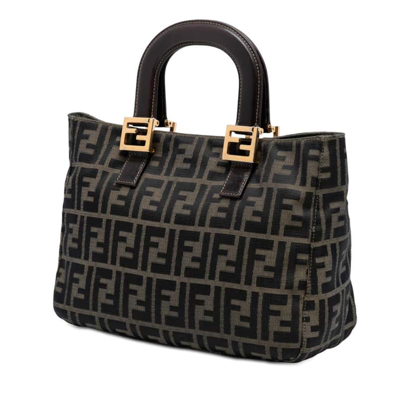 Fendi Small Zucca Canvas Twins Tote Brown Very good condition - Back View