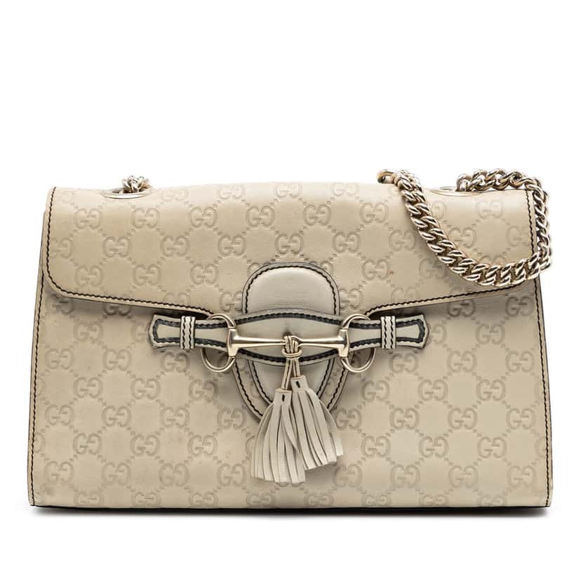 Gucci Medium Guccissima Emily Shoulder Bag White Leather Very good condition - Front View