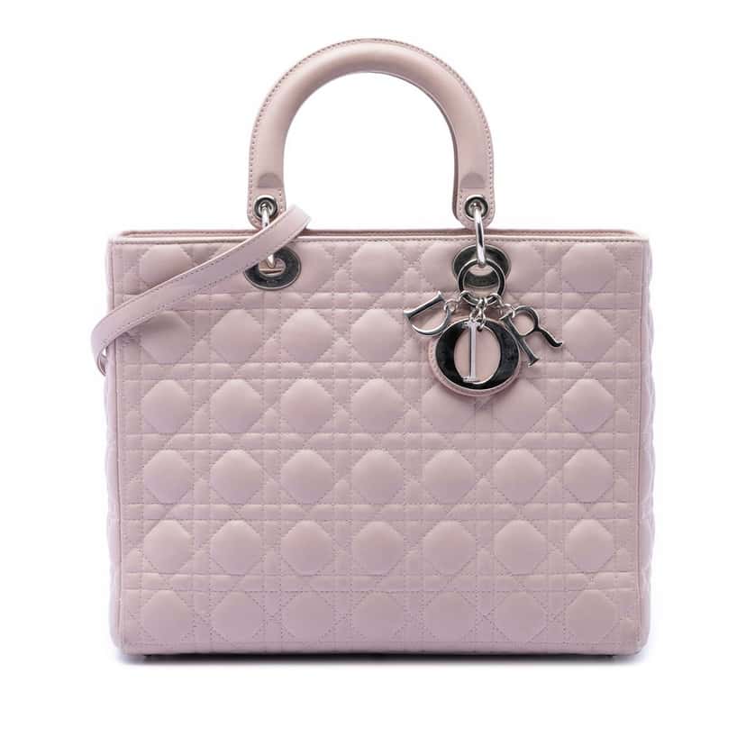 Dior Large Lambskin Cannage Lady Dior Pink Leather Very good condition - Front View