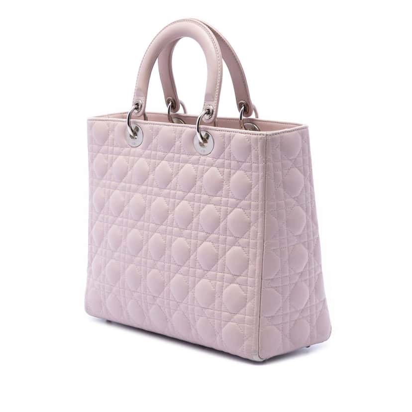Dior Large Lambskin Cannage Lady Dior Pink Leather Very good condition - Back View