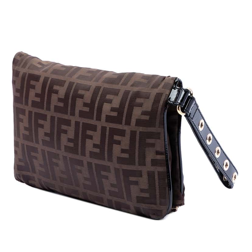 Fendi Zucca Canvas Flap Wristlet Clutch Brown Very good condition - Back View