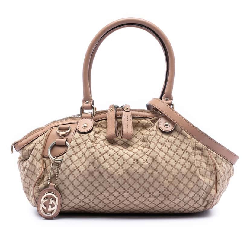 Gucci Diamante Canvas Sukey Satchel Beige Very good condition - Front View