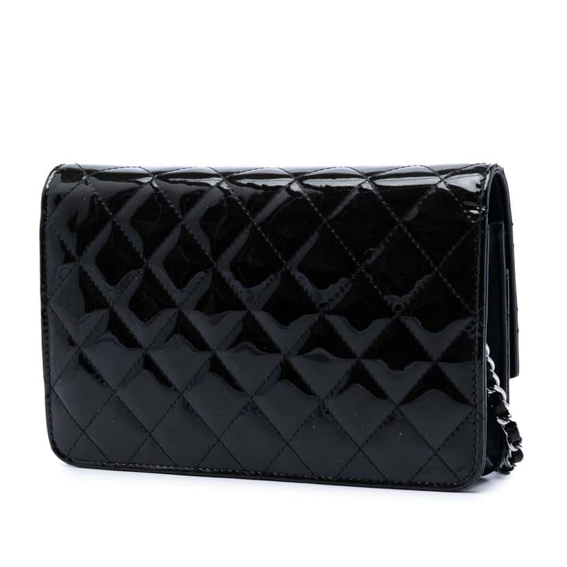 Chanel CC Quilted Patent Brilliant Wallet On Chain Black Leather Very good condition - Back View