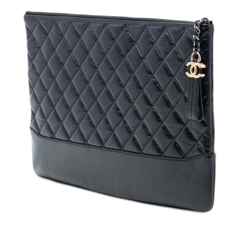 Chanel Large Aged Calfskin Gabrielle O Case Clutch Black Leather Very good condition - Back View