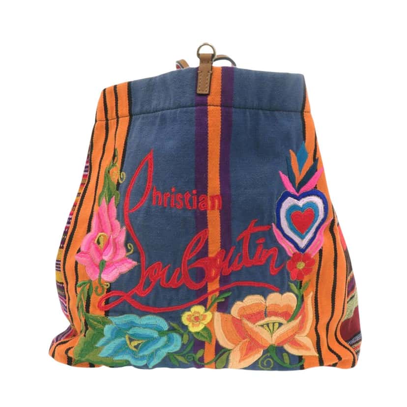 Christian Louboutin Multicolor Embroidered Canvas Mexicaba Tote Red Very good condition - Box View
