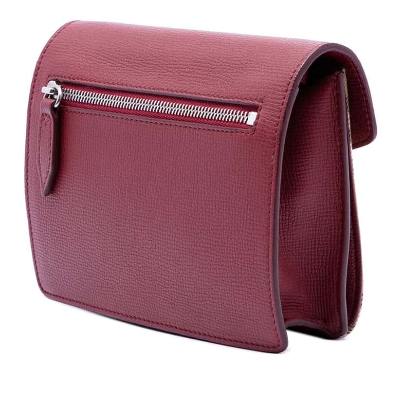 Burberry Small Leather and House Check Canvas Derby Macken Crossbody Red Leather Very good condition - Back View