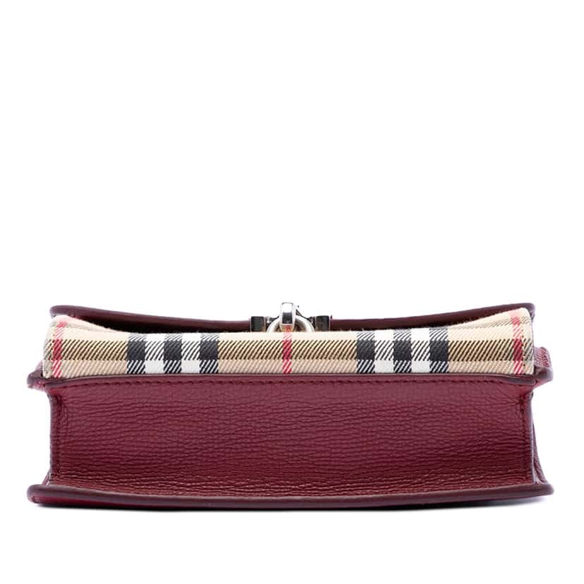 Burberry Small Leather and House Check Canvas Derby Macken Crossbody Red Leather Very good condition - Inside View