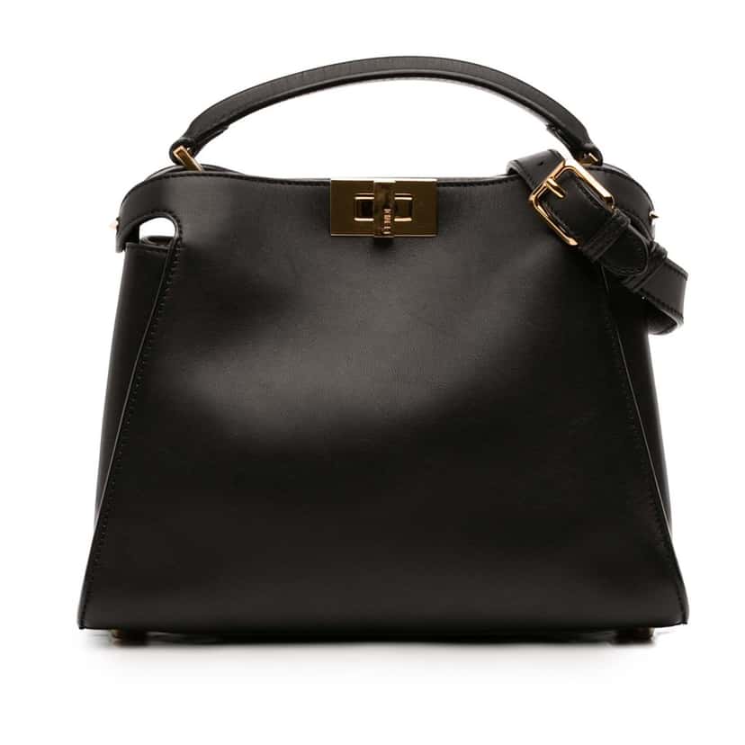 Fendi Medium Leather Peekaboo Iconic Essentially Satchel Black Leather Very good condition - Front View