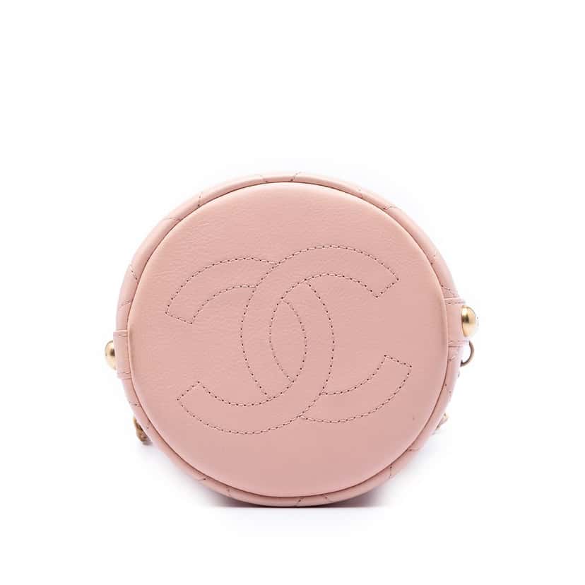 Chanel Small CC Calfskin and Tweed Drawstring Bucket Bag Pink Leather Very good condition - Inside View
