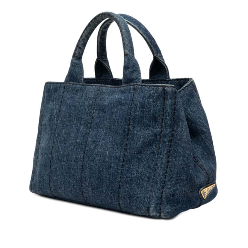 Prada Small Denim Canapa Logo Satchel Blue Very good condition - Back View