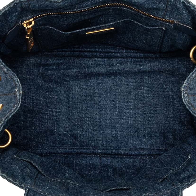 Prada Small Denim Canapa Logo Satchel Blue Very good condition - Model View