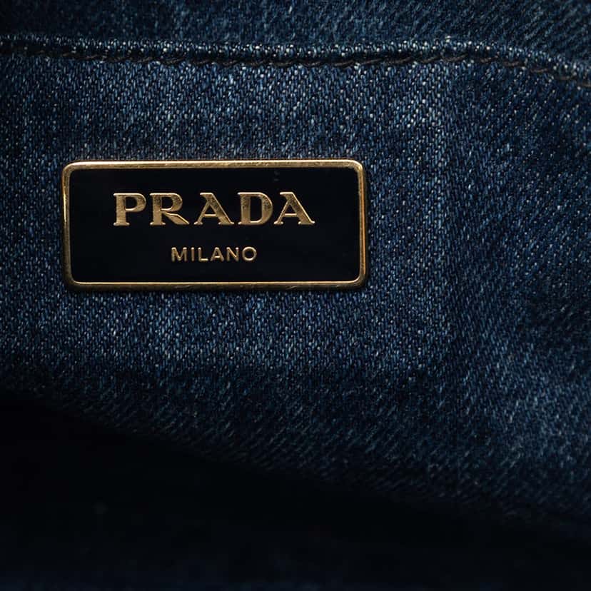 Prada Small Denim Canapa Logo Satchel Blue Very good condition - Box View