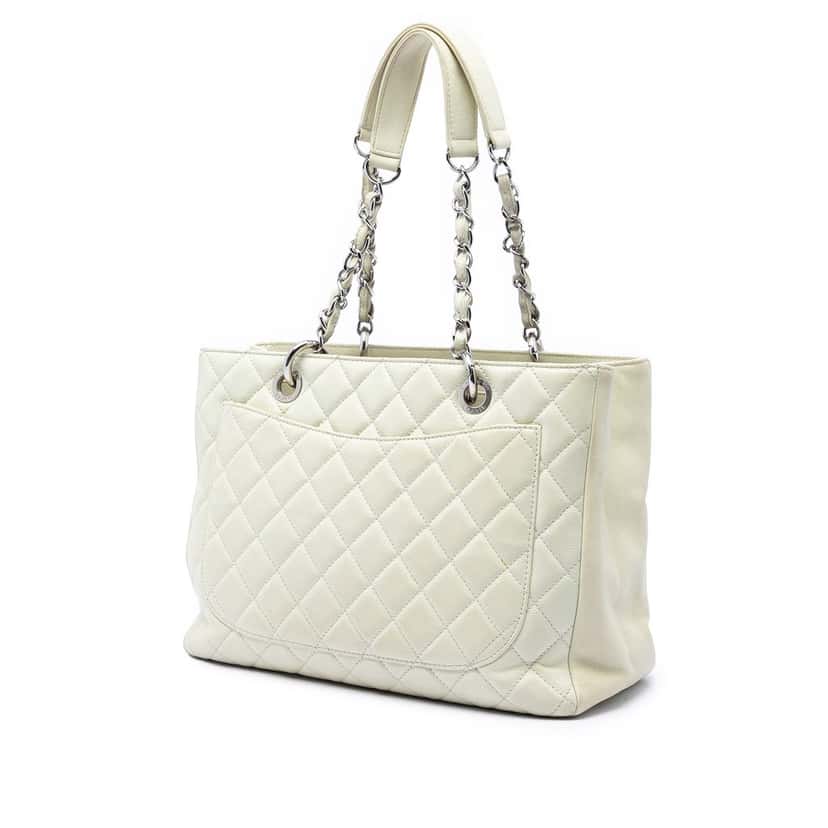Chanel Caviar Grand Shopping Tote White Leather Very good condition - Back View