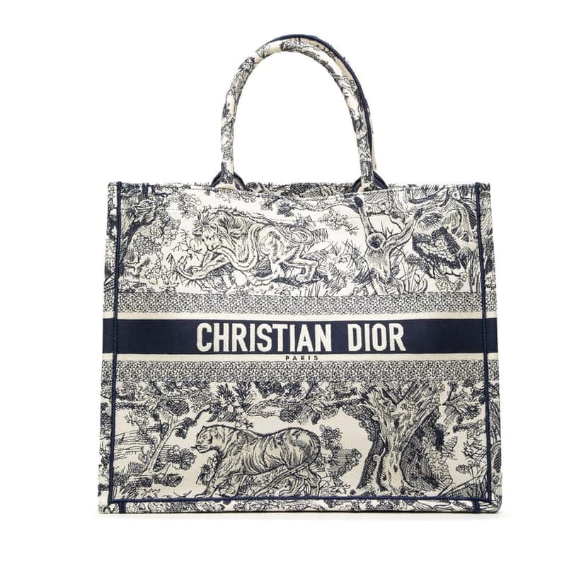 Dior Large Canvas Embroidered Dioriviera Toile De Jouy Book Tote Blue Very good condition - Front View