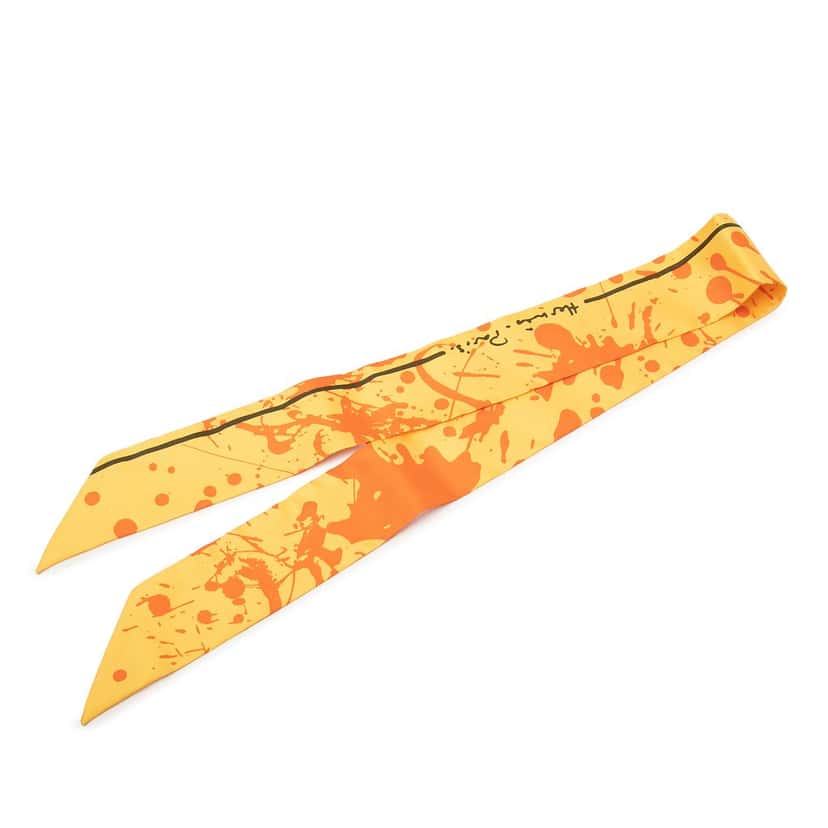 Hermès Paint Splatter Twilly Silk Scarf Orange Very good condition - Back View