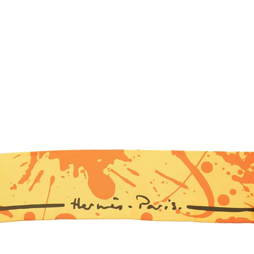 Hermès Paint Splatter Twilly Silk Scarf Orange Very good condition - Inside View
