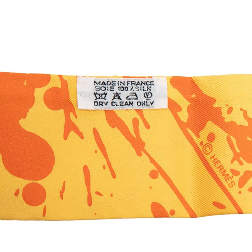 Hermès Paint Splatter Twilly Silk Scarf Orange Very good condition - Box View