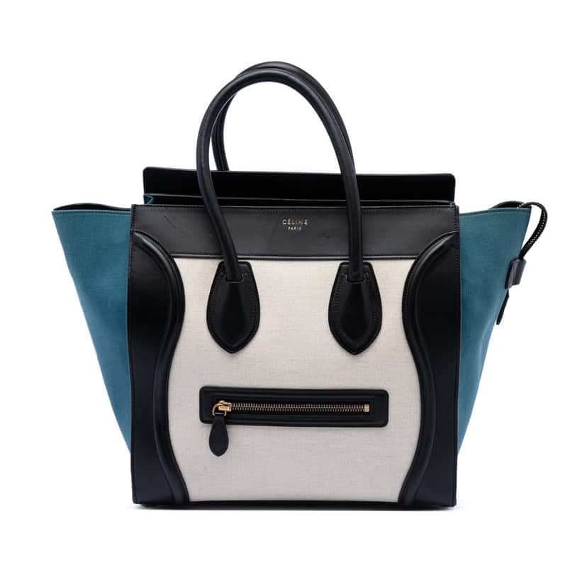 Celine Mini Tricolor Canvas and Leather Luggage Tote White Very good condition - Front View