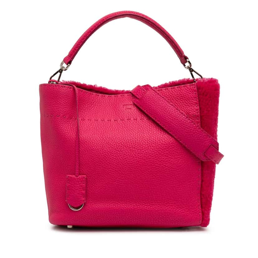 Fendi Leather and Shearling Selleria Anna Satchel Pink Leather Very good condition - Front View