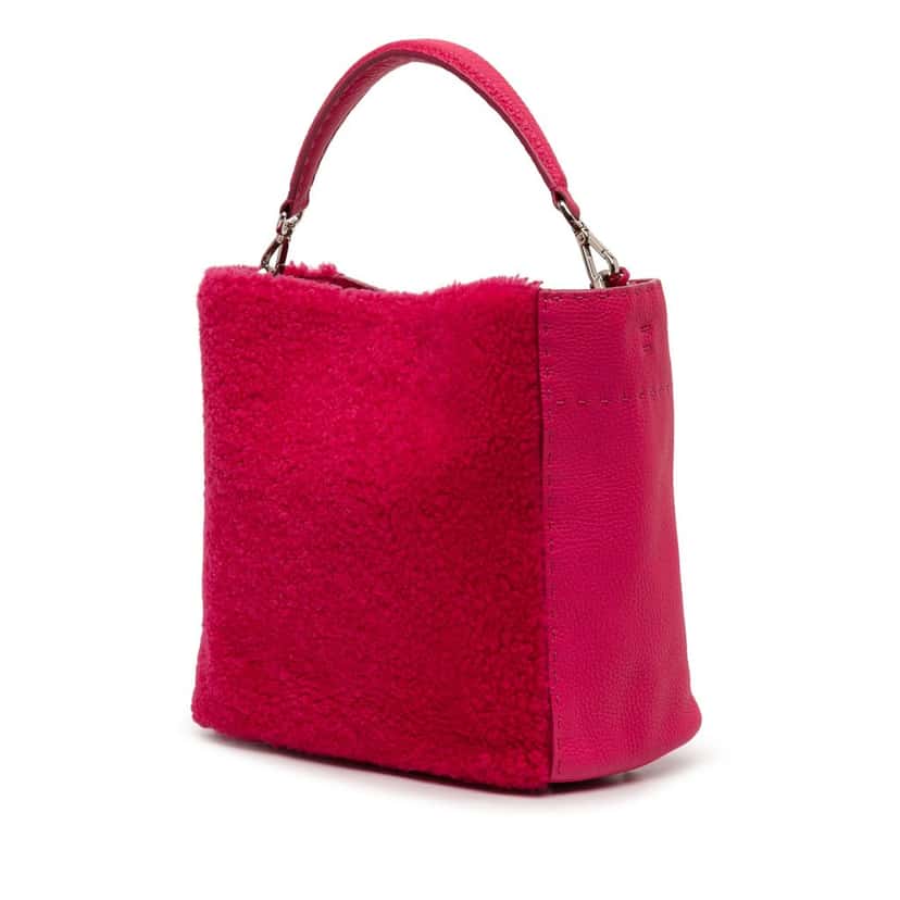 Fendi Leather and Shearling Selleria Anna Satchel Pink Leather Very good condition - Back View