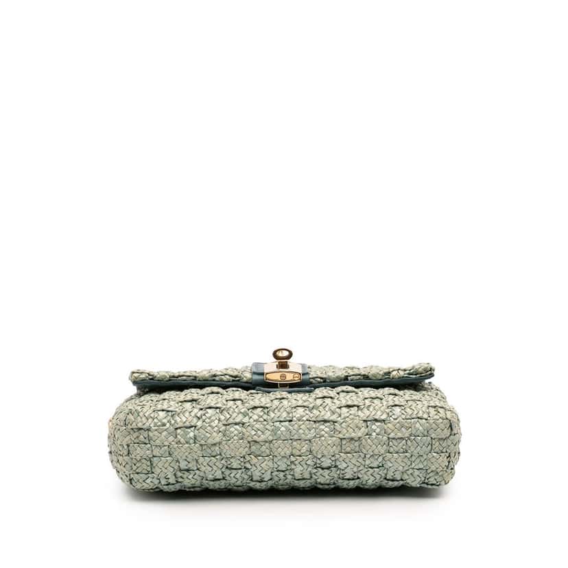 Dolce & Gabbana Leather Trimmed Woven Raffia Padlock Crossbody Blue Very good condition - Inside View