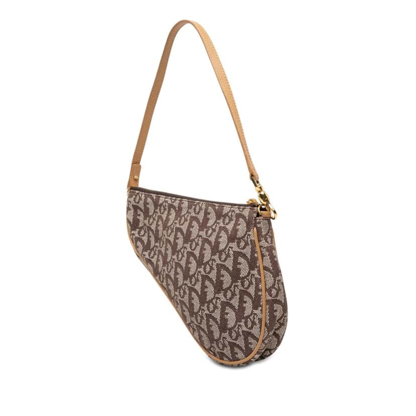 Dior Mini Diorissimo Canvas Saddle Pochette Brown Very good condition - Back View