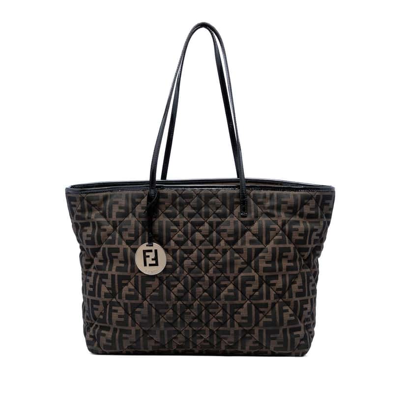Fendi Medium Quilted Zucca Canvas Roll Tote Brown Very good condition - Front View