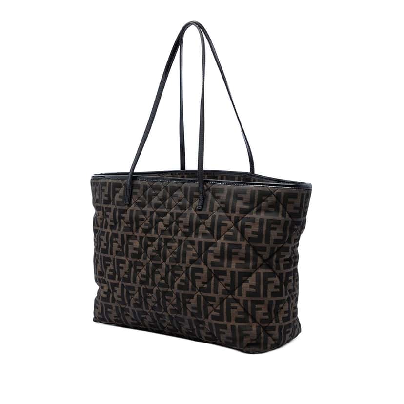 Fendi Medium Quilted Zucca Canvas Roll Tote Brown Very good condition - Back View