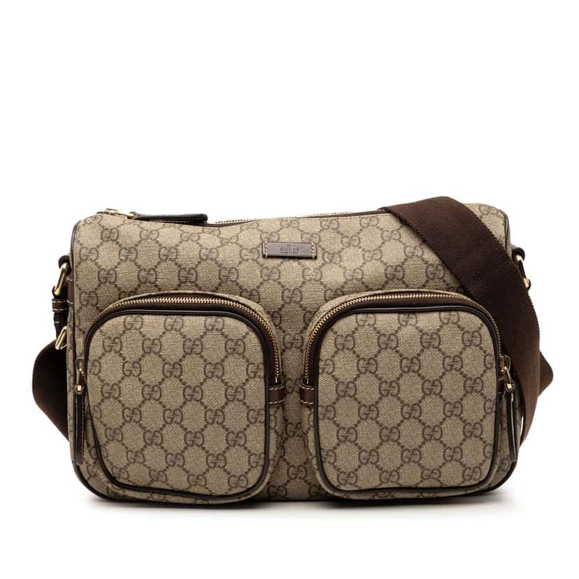 Gucci GG Supreme Double Pocket Crossbody Beige Very good condition - Front View