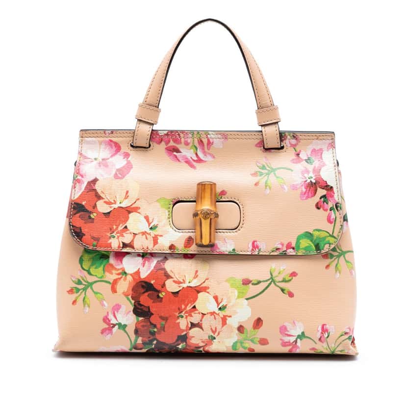 Gucci Small Calfskin Blooms Bamboo Daily Satchel Pink Leather Very good condition - Front View
