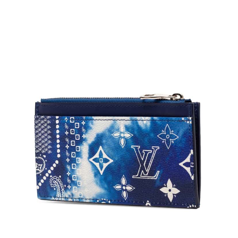 Louis Vuitton Monogram Bandana Coin Card Holder Blue Leather Very good condition - Back View