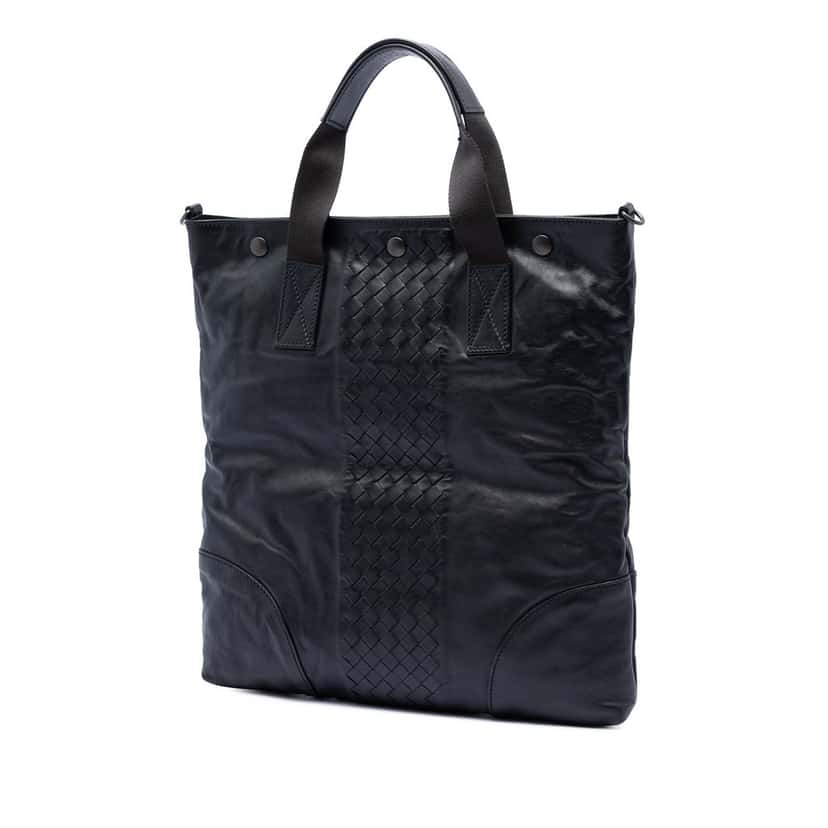 Bottega Veneta Intrecciato Trimmed Nappa Convertible Tote Black Leather Very good condition - Back View