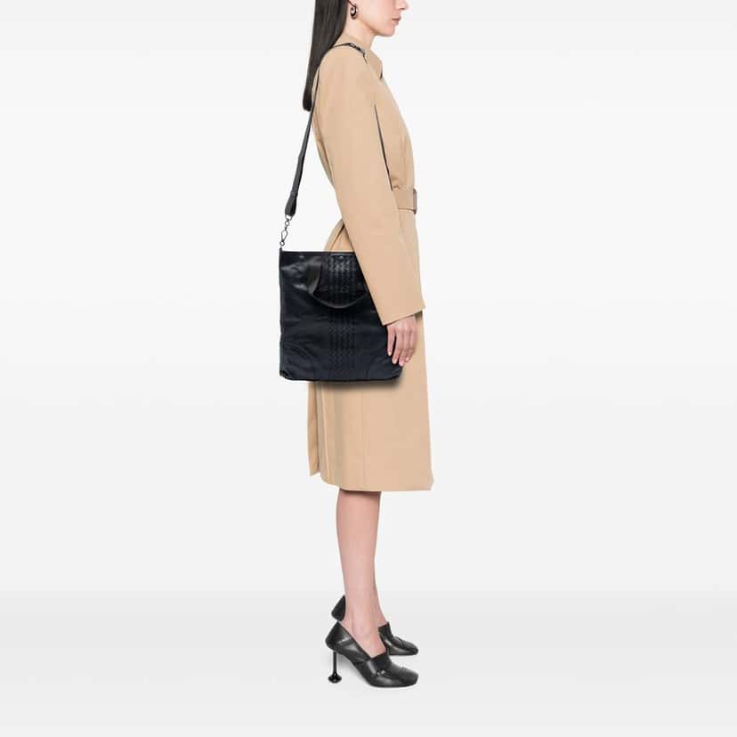 Bottega Veneta Intrecciato Trimmed Nappa Convertible Tote Black Leather Very good condition - Box View