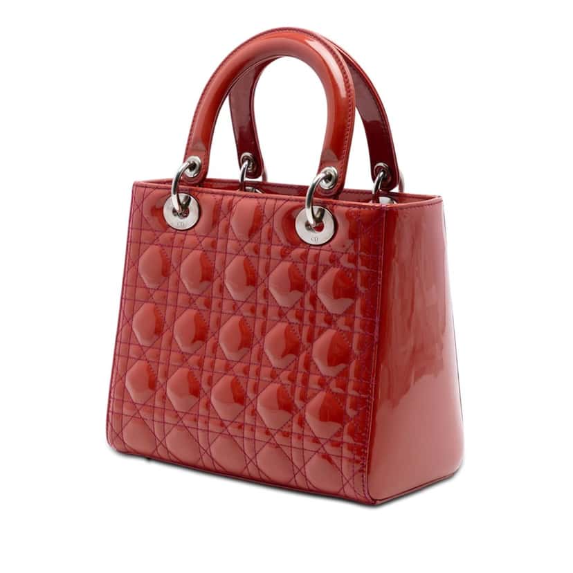 Dior Medium Patent Cannage Lady Dior Red Leather Very good condition - Back View